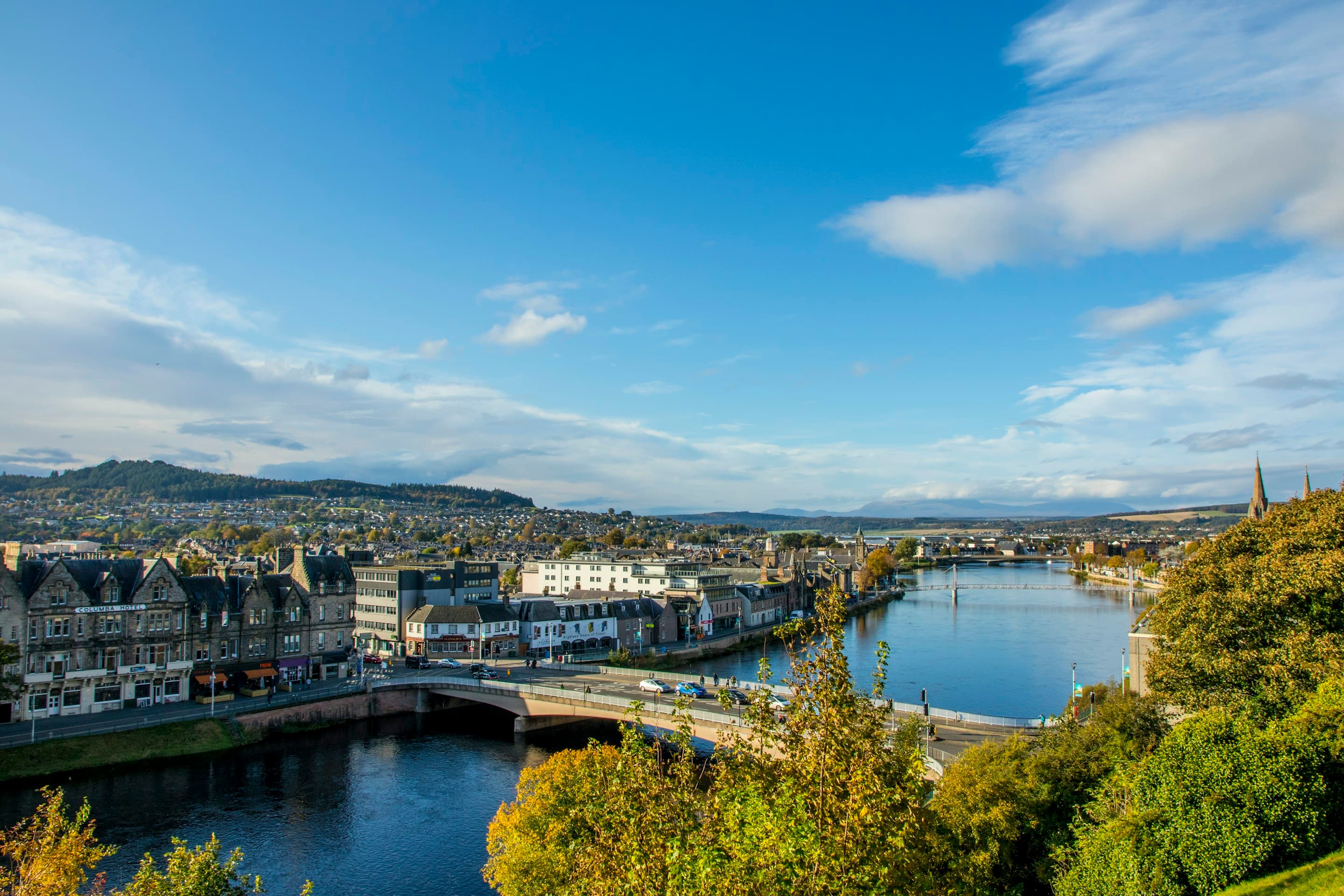 Aerial view of the River Ness winding through Inverness